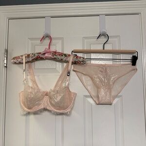 Victoria’s Secret - Ballet Pink w/Silver Shimmer & EyelashTrim - Bra & Panty Set